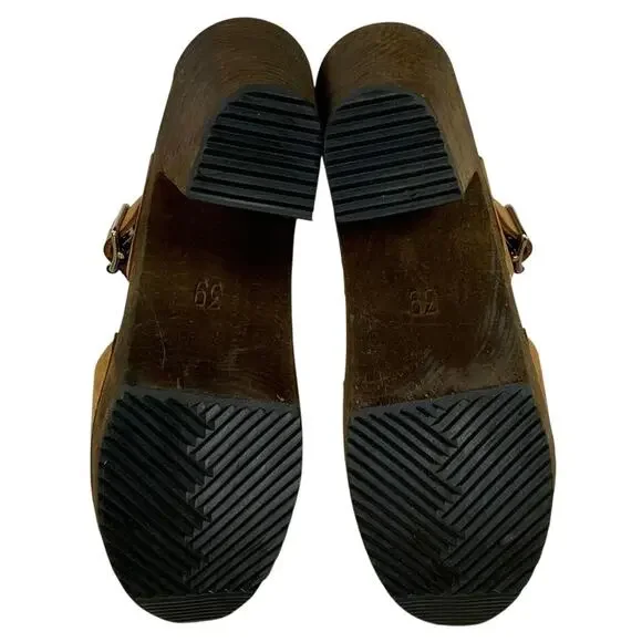 LOTTA Stockholm ALICIA Swedish Peep-Toe Wood Clogs | Womens 39 (8.5) Brown - Picture 5 of 7